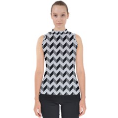 Modern Retro Chevron Patchwork Pattern Mock Neck Shell Top by GardenOfOphir