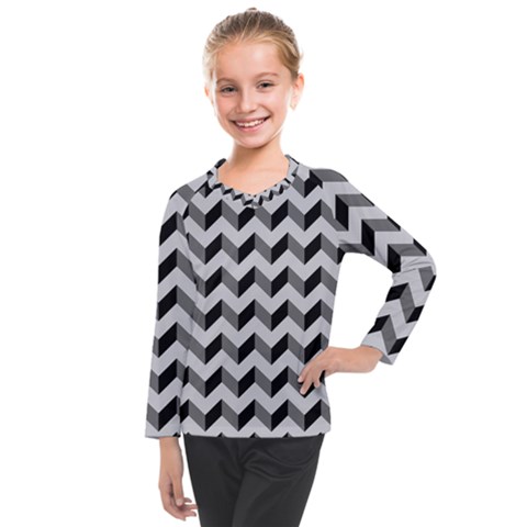 Modern Retro Chevron Patchwork Pattern Kids  Long Mesh Tee by GardenOfOphir