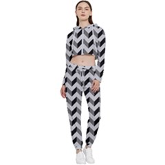 Modern Retro Chevron Patchwork Pattern Cropped Zip Up Lounge Set by GardenOfOphir