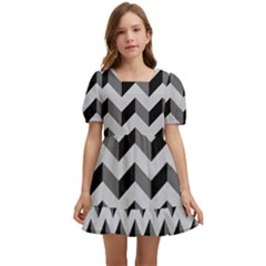 Modern Retro Chevron Patchwork Pattern Kids  Short Sleeve Dolly Dress by GardenOfOphir