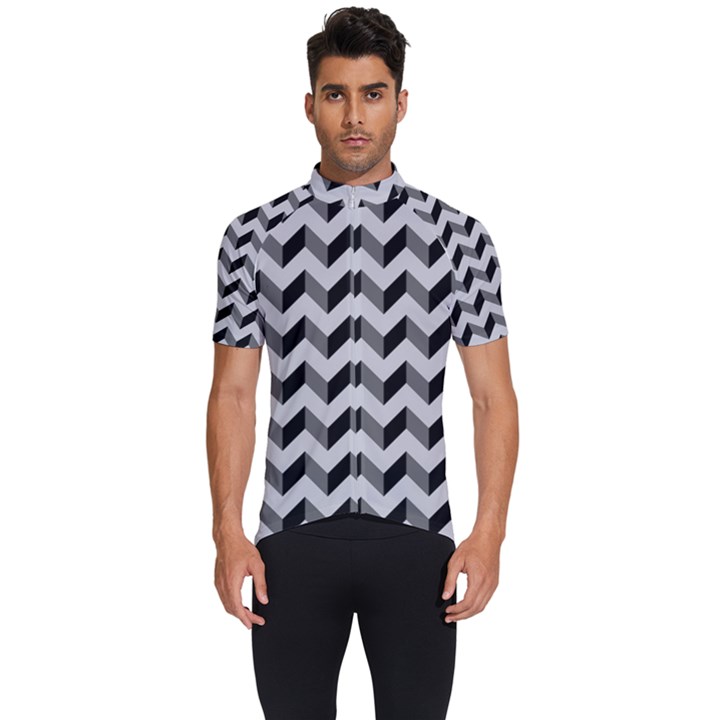 Modern Retro Chevron Patchwork Pattern Men s Short Sleeve Cycling Jersey