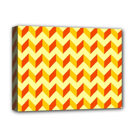 Modern Retro Chevron Patchwork Pattern Deluxe Canvas 16  X 12  (stretched)  by GardenOfOphir