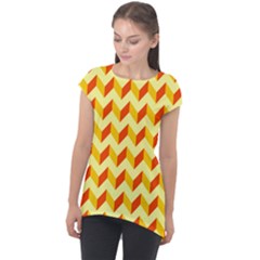 Modern Retro Chevron Patchwork Pattern Cap Sleeve High Low Top by GardenOfOphir