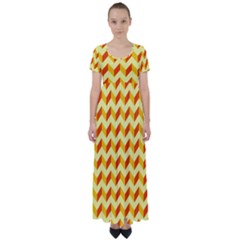 Modern Retro Chevron Patchwork Pattern High Waist Short Sleeve Maxi Dress by GardenOfOphir