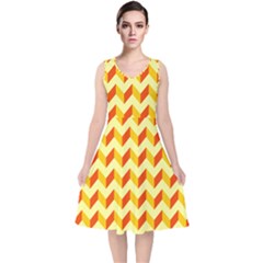 Modern Retro Chevron Patchwork Pattern V-neck Midi Sleeveless Dress  by GardenOfOphir