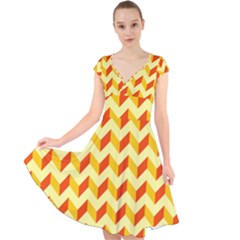 Modern Retro Chevron Patchwork Pattern Cap Sleeve Front Wrap Midi Dress by GardenOfOphir