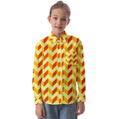 Modern Retro Chevron Patchwork Pattern Kids  Long Sleeve Shirt by GardenOfOphir