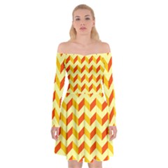 Modern Retro Chevron Patchwork Pattern Off Shoulder Skater Dress by GardenOfOphir