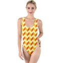 Modern Retro Chevron Patchwork Pattern High Leg Strappy Swimsuit View1