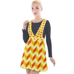 Modern Retro Chevron Patchwork Pattern Plunge Pinafore Velour Dress by GardenOfOphir