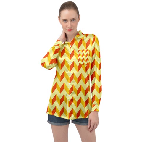 Modern Retro Chevron Patchwork Pattern Long Sleeve Satin Shirt by GardenOfOphir