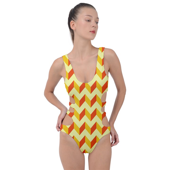 Modern Retro Chevron Patchwork Pattern Side Cut Out Swimsuit