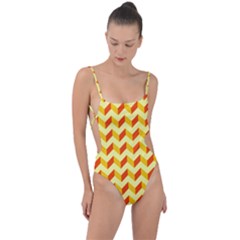 Modern Retro Chevron Patchwork Pattern Tie Strap One Piece Swimsuit by GardenOfOphir