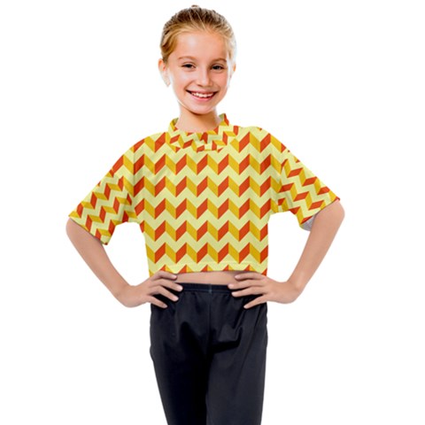 Modern Retro Chevron Patchwork Pattern Kids Mock Neck Tee by GardenOfOphir