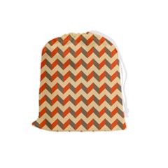 Modern Retro Chevron Patchwork Pattern Drawstring Pouch (large) by GardenOfOphir