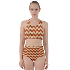 Modern Retro Chevron Patchwork Pattern Racer Back Bikini Set by GardenOfOphir