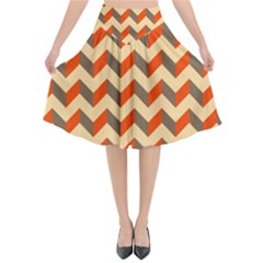 Modern Retro Chevron Patchwork Pattern Flared Midi Skirt by GardenOfOphir