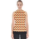 Modern Retro Chevron Patchwork Pattern Mock Neck Shell Top View1