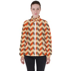 Modern Retro Chevron Patchwork Pattern Women s High Neck Windbreaker by GardenOfOphir