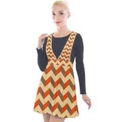 Modern Retro Chevron Patchwork Pattern Plunge Pinafore Velour Dress by GardenOfOphir