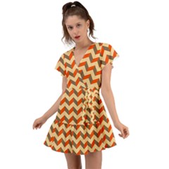 Modern Retro Chevron Patchwork Pattern Flutter Sleeve Wrap Dress by GardenOfOphir