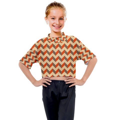 Modern Retro Chevron Patchwork Pattern Kids Mock Neck Tee by GardenOfOphir