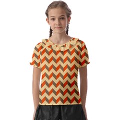 Modern Retro Chevron Patchwork Pattern Kids  Frill Chiffon Blouse by GardenOfOphir