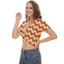 Modern Retro Chevron Patchwork Pattern Twist Front Crop Top View2