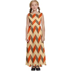 Modern Retro Chevron Patchwork Pattern Kids  Satin Sleeveless Maxi Dress by GardenOfOphir