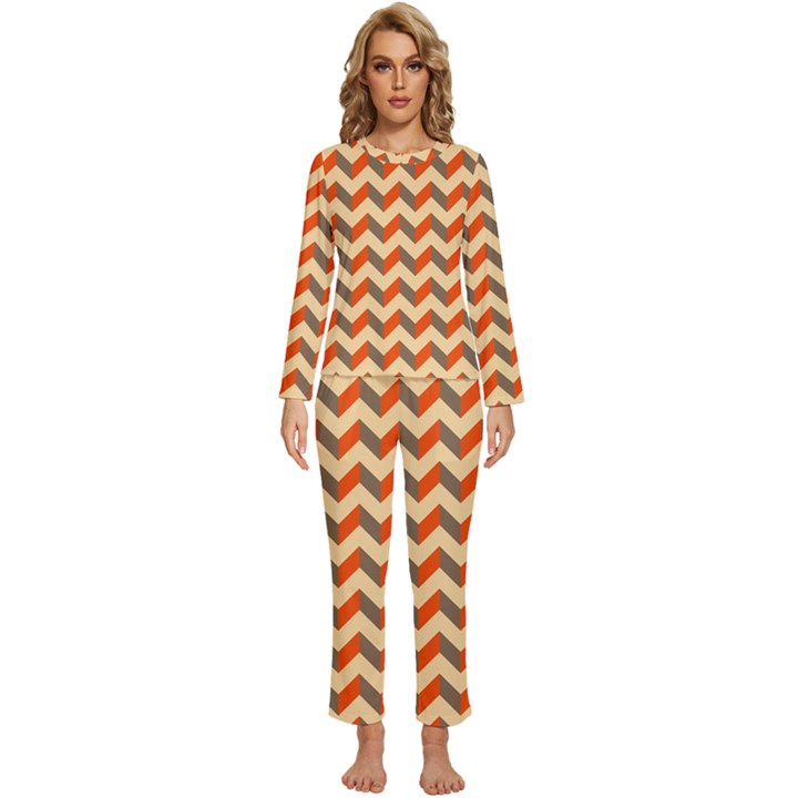 Modern Retro Chevron Patchwork Pattern Womens  Long Sleeve Lightweight Pajamas Set