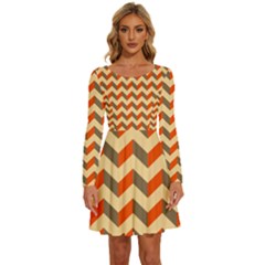 Modern Retro Chevron Patchwork Pattern Long Sleeve Wide Neck Velvet Dress by GardenOfOphir