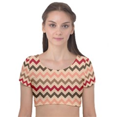 Chevron Pattern Gifts Velvet Short Sleeve Crop Top  by GardenOfOphir