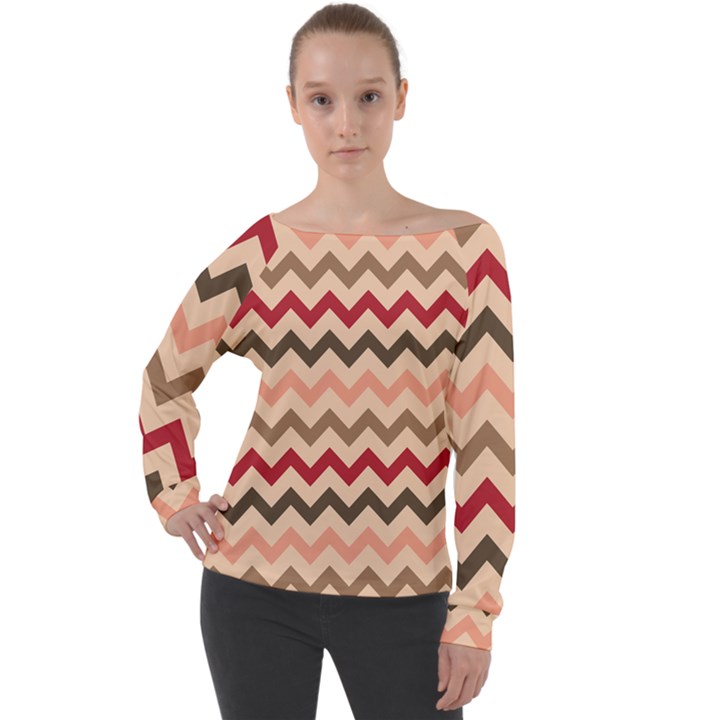 Chevron Pattern Gifts Off Shoulder Long Sleeve Velour Top