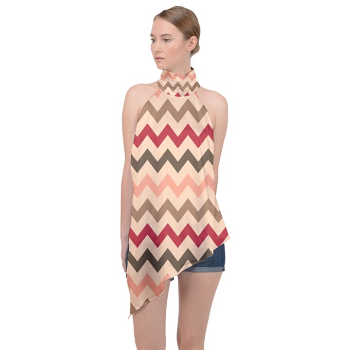 Chevron Pattern Gifts Halter Asymmetric Satin Top