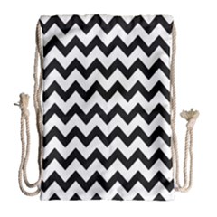 Black And White Chevron Drawstring Bag (large) by GardenOfOphir