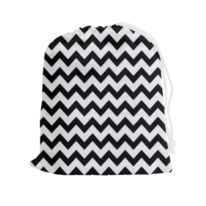 Black And White Chevron Drawstring Pouch (2XL)