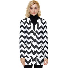 Black And White Chevron Button Up Hooded Coat  by GardenOfOphir