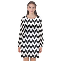 Black And White Chevron Long Sleeve Chiffon Shift Dress  by GardenOfOphir