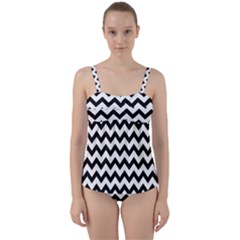 Black And White Chevron Twist Front Tankini Set by GardenOfOphir