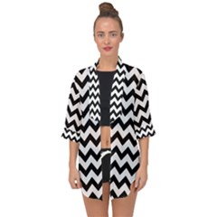 Black And White Chevron Open Front Chiffon Kimono by GardenOfOphir