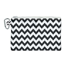 Black And White Chevron Canvas Cosmetic Bag (large) by GardenOfOphir