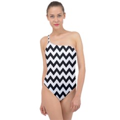 Black And White Chevron Classic One Shoulder Swimsuit by GardenOfOphir