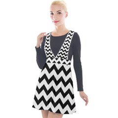 Black And White Chevron Plunge Pinafore Velour Dress by GardenOfOphir