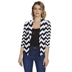 Black And White Chevron Women s Draped Front 3/4 Sleeve Shawl Collar Jacket