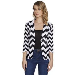 Black And White Chevron Women s One-button 3/4 Sleeve Short Jacket by GardenOfOphir