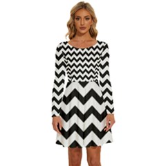 Black And White Chevron Long Sleeve Wide Neck Velvet Dress by GardenOfOphir