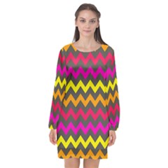 Chevron Pattern Gifts Long Sleeve Chiffon Shift Dress  by GardenOfOphir