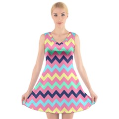 Chevron Pattern Gifts V-neck Sleeveless Dress by GardenOfOphir