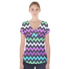 Chevron Pattern Gifts Short Sleeve Front Detail Top by GardenOfOphir