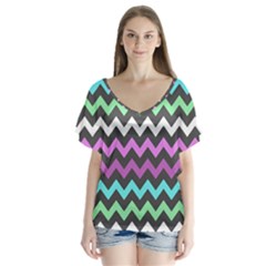 Chevron Pattern Gifts V-neck Flutter Sleeve Top by GardenOfOphir